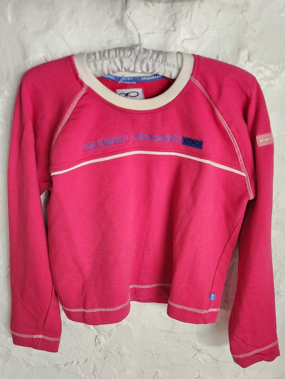 Vintage Ocean Pacific OP Pink Long Sleeve Shirt Contrast Trim Raglan Pullover S